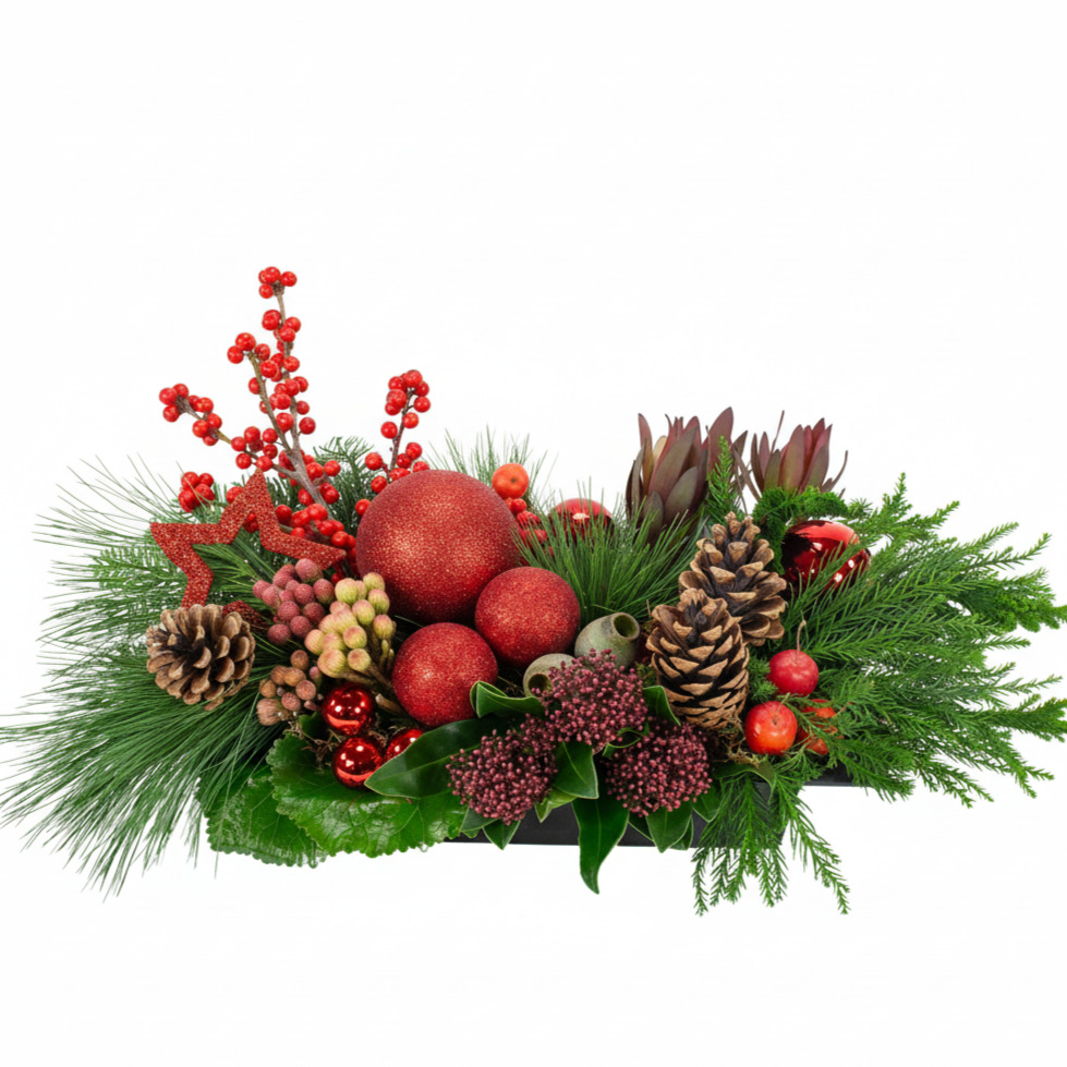 Kerststuk langwerpig Rood