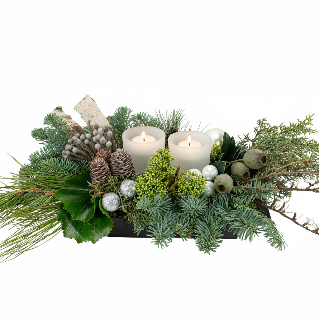 Kerststuk Candlelight: wit