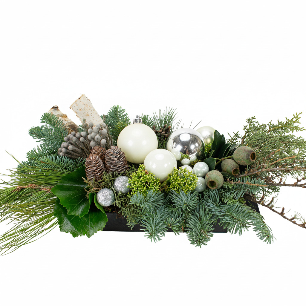 Kerststuk langwerpig Wit